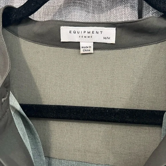 Equipment size M Green and Cream pleated sheer Midi Dress - Picture 3 of 3